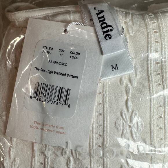 Andie Size M Coconut White Embroidered The 90s High Waisted Bikini Bottom Resort - Picture 7 of 7